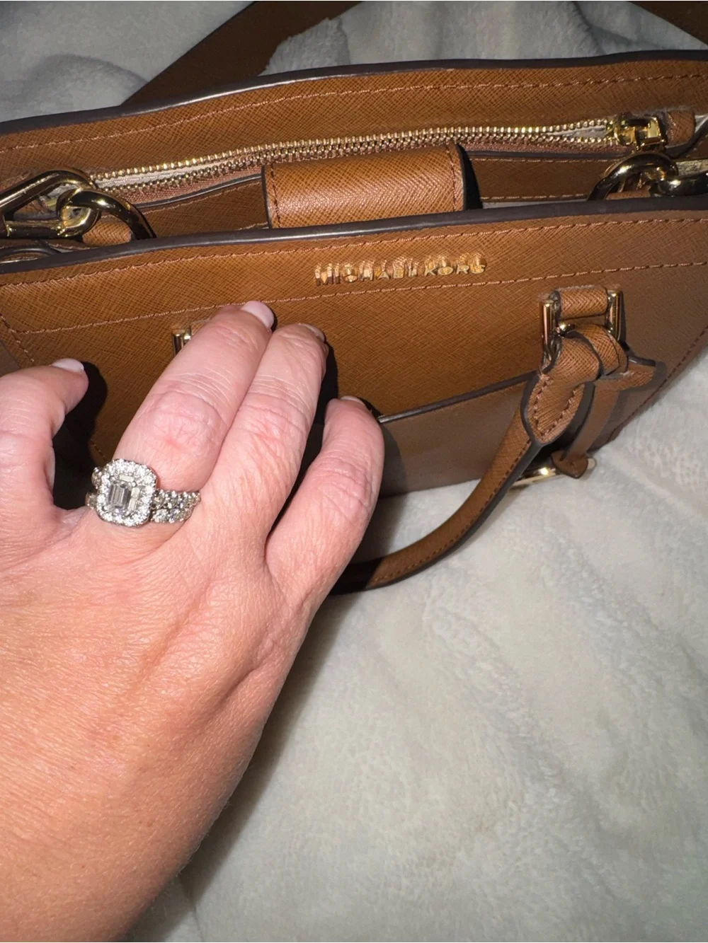 Michael Kors Chestnut Saffiano Leather Satchel with MK Charm